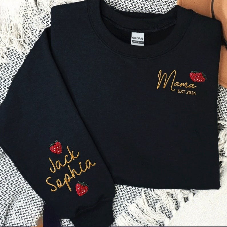 Custom Name Strawberry Mama Embroidered Sweatshirt, Strawberries Fruit Embroidered Outfit Mothers Day Gift Ideas for Mommy il_794xN.5870165125_b8ew_1.jpg