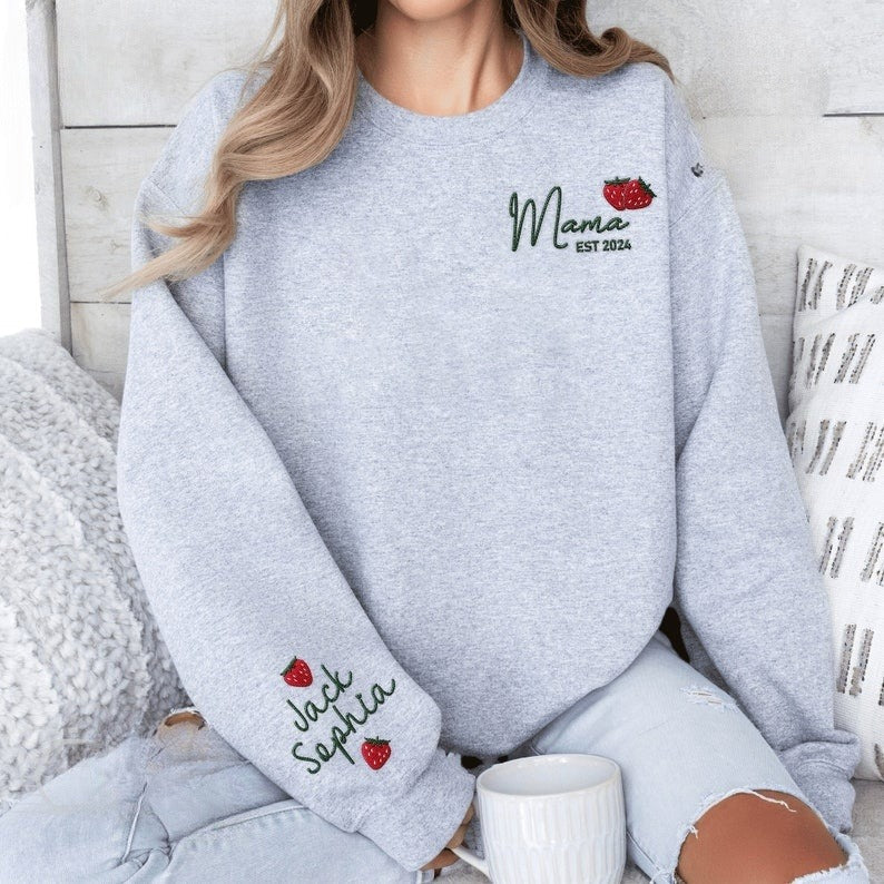 Custom Name Strawberry Mama Embroidered Sweatshirt, Strawberries Fruit Embroidered Outfit Mothers Day Gift Ideas for Mommy il_794xN.5870165149_sb7z_1.jpg
