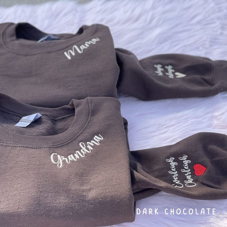 Personalized Embroidered Mama Mommy Gigi Auntie or Any Text on Neckline Shirt, Custom Names on Sleeve,Personalized Gift for Mom Nana Auntie il_794xN.5903248500_jags.jpg