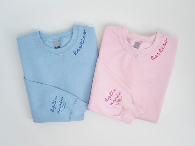 Personalized Embroidered Besties Sweatshirt, Custom Best Friend Sweatshirt, Besties Matching Shirt, Besties, Best Friends, Soul Sisters Gift il_794xN.6022559640_ftu6.jpg?v=1743397383