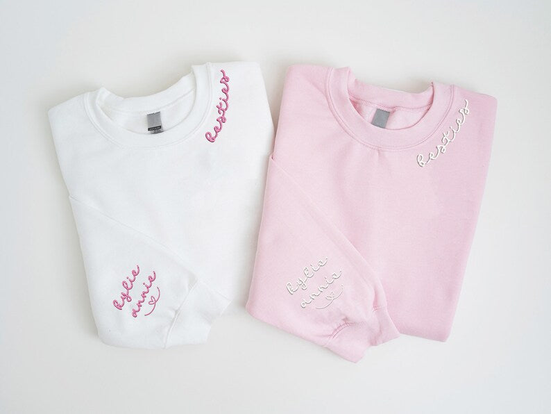 Personalized Embroidered Besties Sweatshirt, Custom Best Friend Sweatshirt, Besties Matching Shirt, Besties, Best Friends, Soul Sisters Gift il_794xN.6022559664_l3sr.jpg?v=1743397383