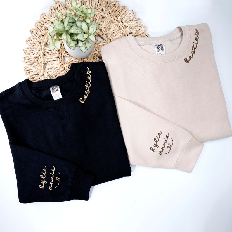 Personalized Embroidered Besties Sweatshirt, Custom Best Friend Sweatshirt, Besties Matching Shirt, Besties, Best Friends, Soul Sisters Gift il_794xN.6022561330_3nwm.jpg?v=1743397383
