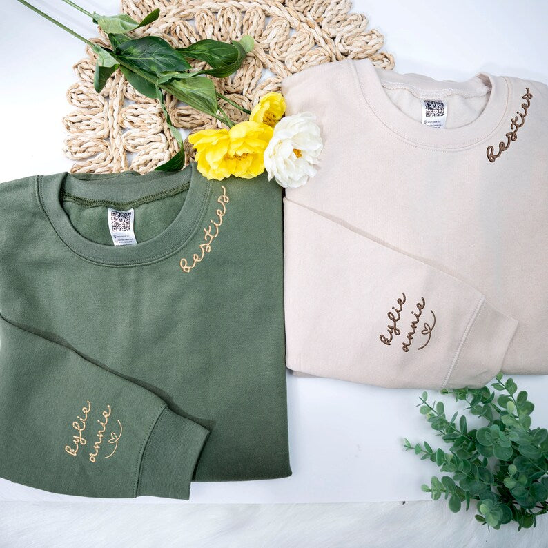 Personalized Embroidered Besties Sweatshirt, Custom Best Friend Sweatshirt, Besties Matching Shirt, Besties, Best Friends, Soul Sisters Gift il_794xN.6070627799_sevn.jpg?v=1743397383