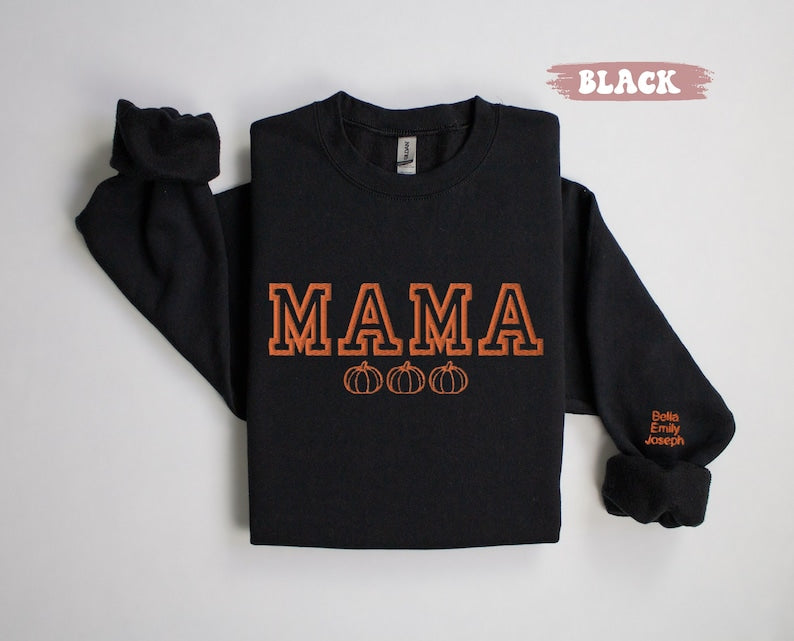 Personalized Embroidered Mama Sweatshirt with Pumpkins | Fall & Halloween Themed | Custom Kids Names on Sleeve | Cozy Autumn Pullover il_794xN.6102799862_9nnw.jpg