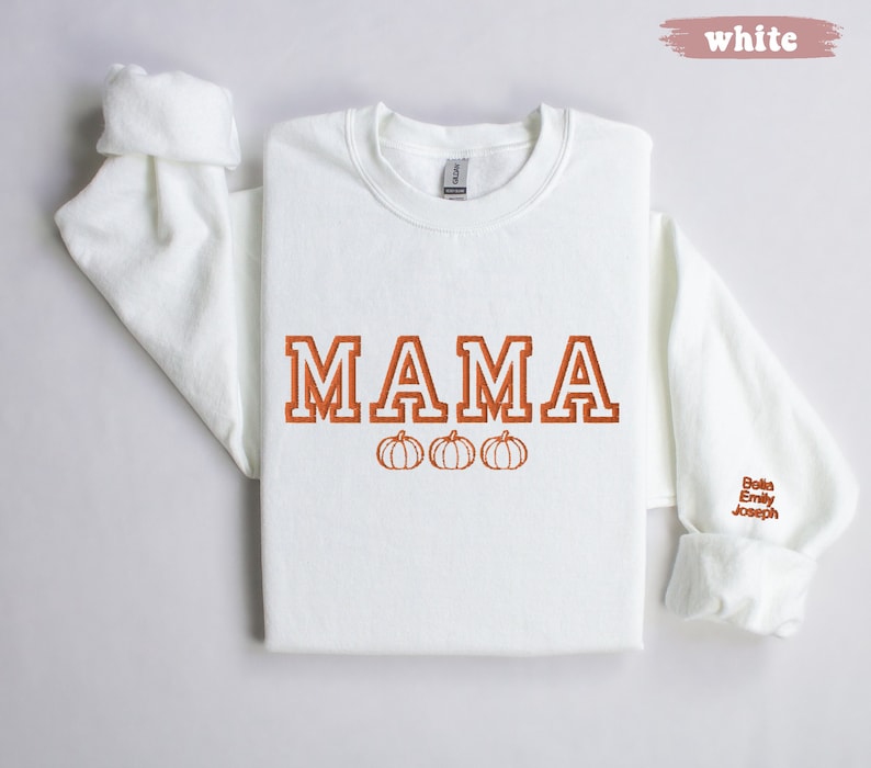 Personalized Embroidered Mama Sweatshirt with Pumpkins | Fall & Halloween Themed | Custom Kids Names on Sleeve | Cozy Autumn Pullover il_794xN.6102800474_285p.jpg