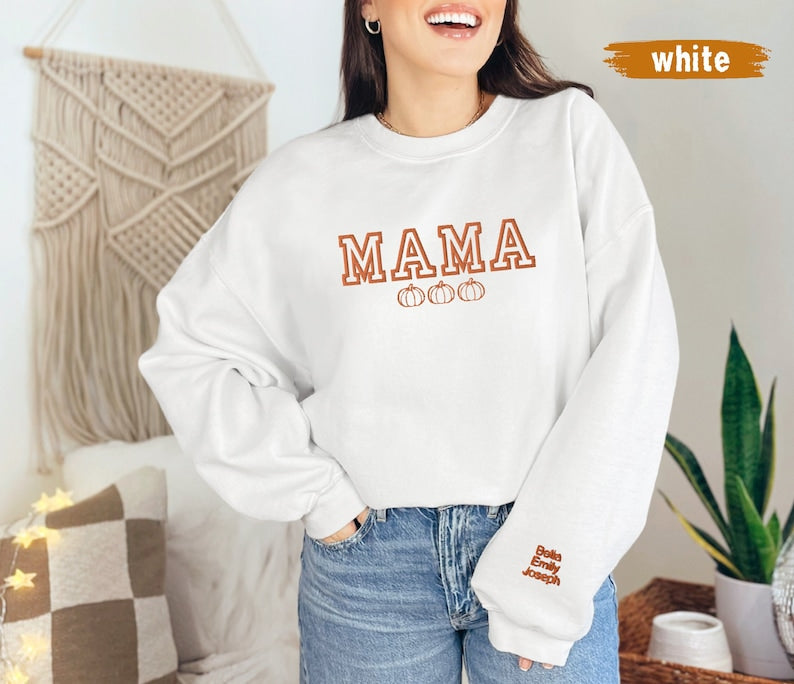 Personalized Embroidered Mama Sweatshirt with Pumpkins | Fall & Halloween Themed | Custom Kids Names on Sleeve | Cozy Autumn Pullover il_794xN.6107529774_7j4w.jpg