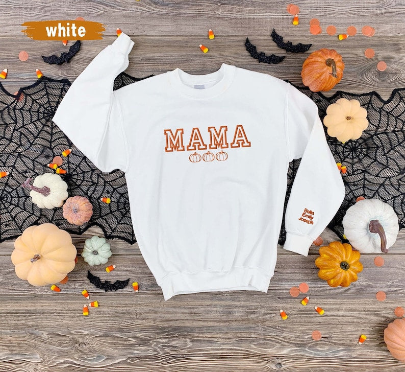 Personalized Embroidered Mama Sweatshirt with Pumpkins | Fall & Halloween Themed | Custom Kids Names on Sleeve | Cozy Autumn Pullover il_794xN.6150891893_xx1h.jpg