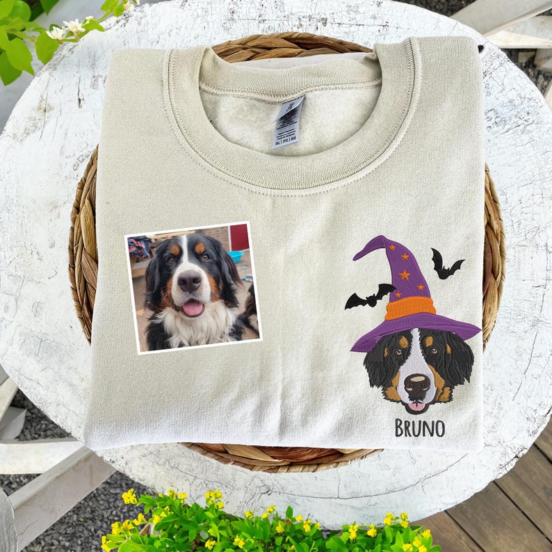 Dog Halloween Embroidered Sweatshirt, Custom Pet Portrait Hoodie, Halloween Dog Hoodie, Personalised Dog Gifts, Halloween Gifts For Girlfriend il_794xN.6221783379_g4ml.jpg