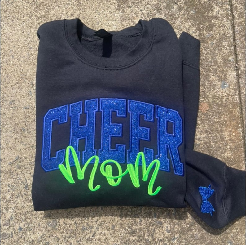 Cheer Mom, Cheer Custom Title with Name on Sleeve Glitter Applique Embroidered Sweatshirt il_794xN.6414040675_187x_27e495a2-dbd1-4a39-8a00-4b97a7929bff.jpg