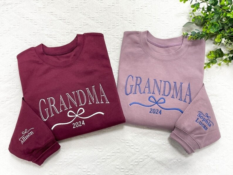 Personalized Grandma Sweatshirt, Embroidered Bow with Grandkids Names on Sleeve, Mothers Day Gift, Birthday Gift for Grandma, Christmas Gift il_794xN.6425851168_ekwt_1.jpg