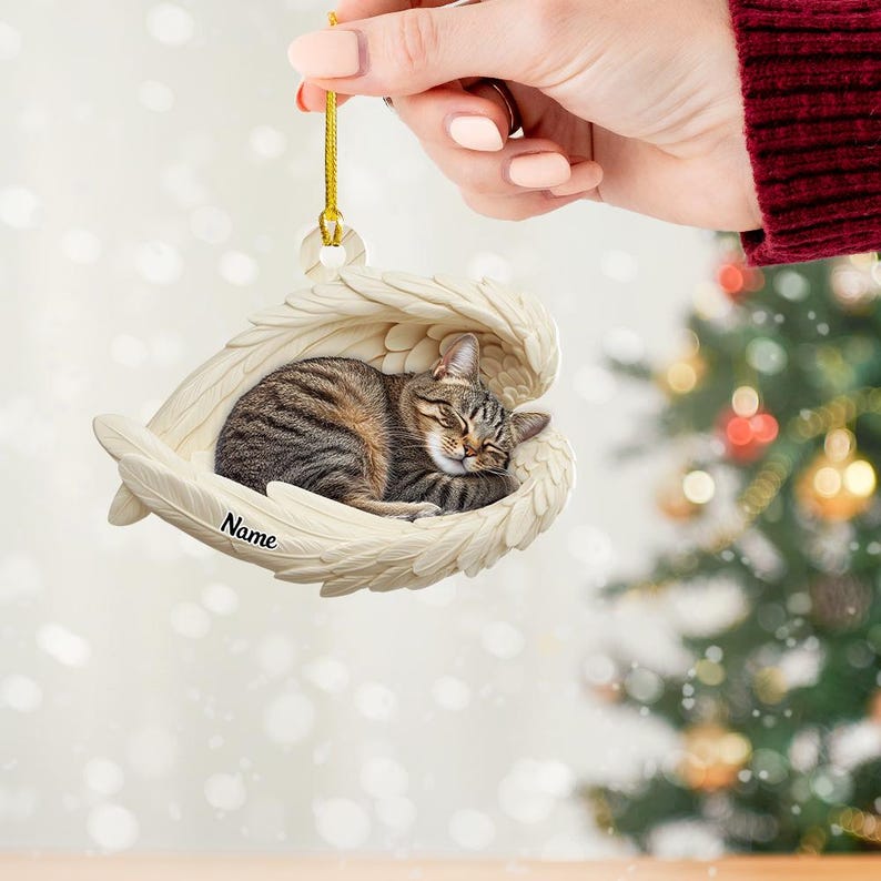 Personalized Tabby Cat Sleeping Angel Wings Ornament, Tabby Cat Christmas Ornament Gift, Car Ornament, Gift For Pet Lovers il_794xN.6456047194_f9oy.jpg
