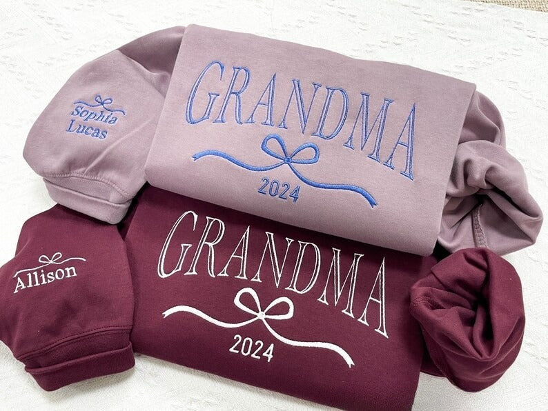Personalized Grandma Sweatshirt, Embroidered Bow with Grandkids Names on Sleeve, Mothers Day Gift, Birthday Gift for Grandma, Christmas Gift il_794xN.6473944991_oom6_1.jpg