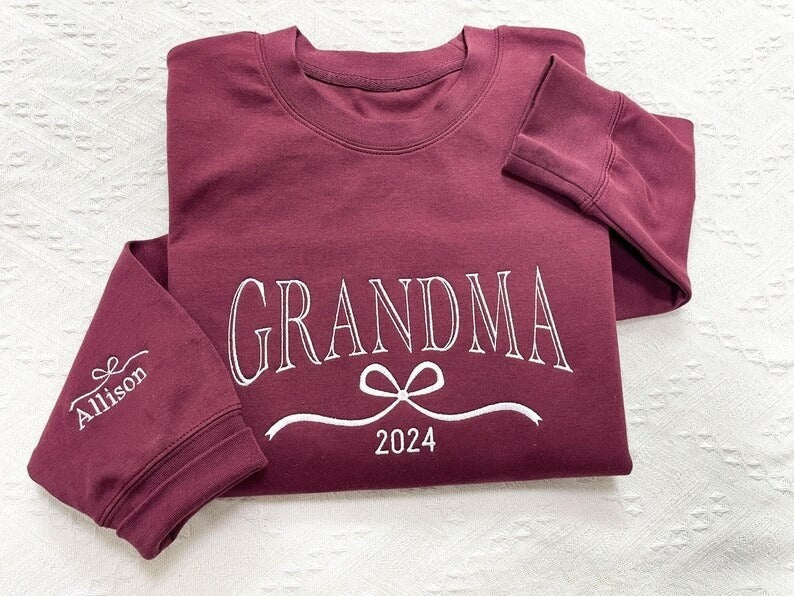 Personalized Grandma Sweatshirt, Embroidered Bow with Grandkids Names on Sleeve, Mothers Day Gift, Birthday Gift for Grandma, Christmas Gift il_794xN.6473945247_q9uz_1.jpg