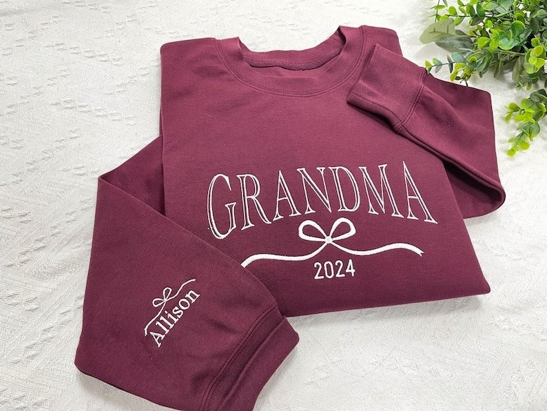Personalized Grandma Sweatshirt, Embroidered Bow with Grandkids Names on Sleeve, Mothers Day Gift, Birthday Gift for Grandma, Christmas Gift il_794xN.6473947125_by11_1.jpg