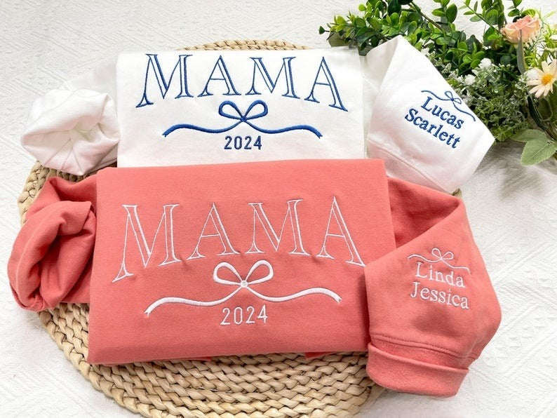 Personalized Mama Sweatshirt, Embroidered Kids Name with Bow on Sleeve, Mama Christmas Crewneck, Mom Christmas Gift, Mothers Day Gift il_794xN.6477011903_p3d6_1.jpg