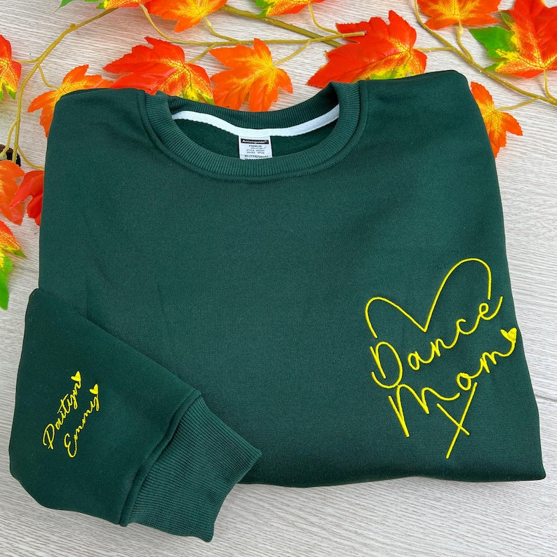 Custom Dance Mom Embroidered Sweatshirt, Personalized Dancer Name on Sleeve, Gift for Dance Mama, Dancing Crewneck for Mothers Day, Mom Gift il_794xN.6523861772_a02p.jpg