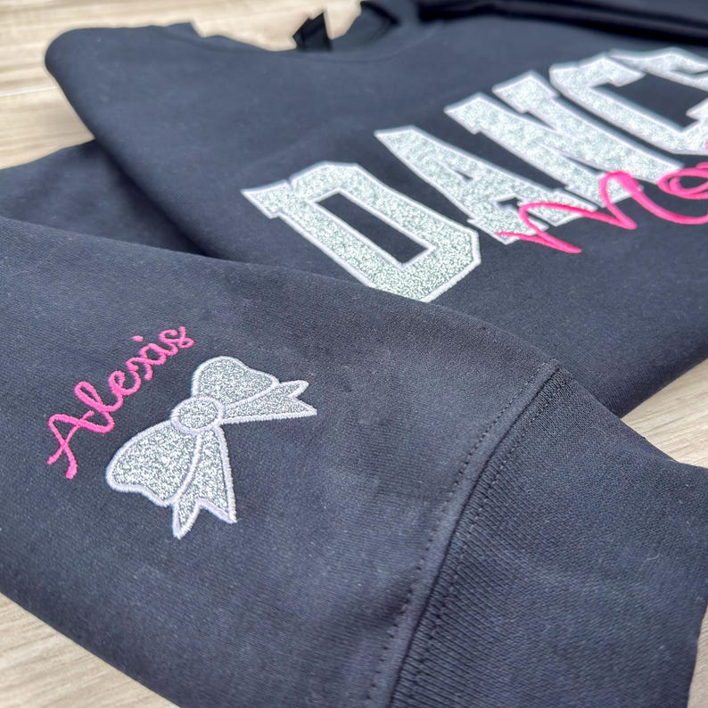 Custom Embroidered Glitter Dance Mom Sweatshirt | Embroidered with Child's Name | Personalized Dance Team Spirit | Dance Mom Gift il_794xN.6571774386_gyrn.jpg