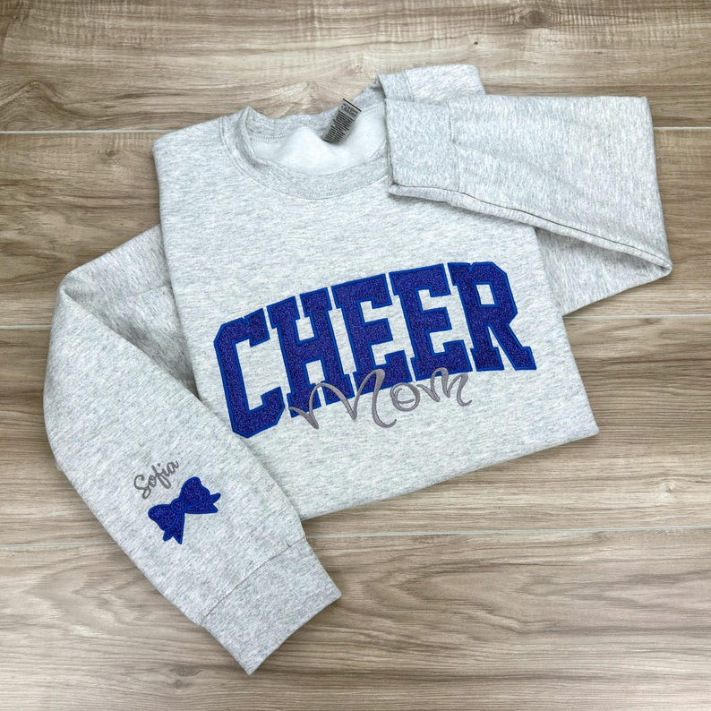 Custom Embroidered Glitter Cheer Mom Sweatshirt | Embroidered with Child's Name | Personalized Cheer Team Spirit | Cheer Mom Gift il_794xN.6619833609_jnox.jpg