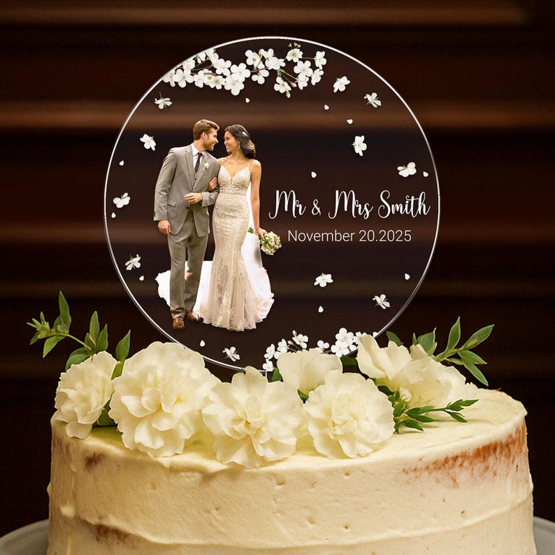 Personalized Wedding Photo Acrylic Cake Decoration, Wedding Cake Topper, Bride And Groom Photo, Wedding Keepsake, Wedding Gift, Wedding Sign il_794xN.6863514826_ewfw.jpg