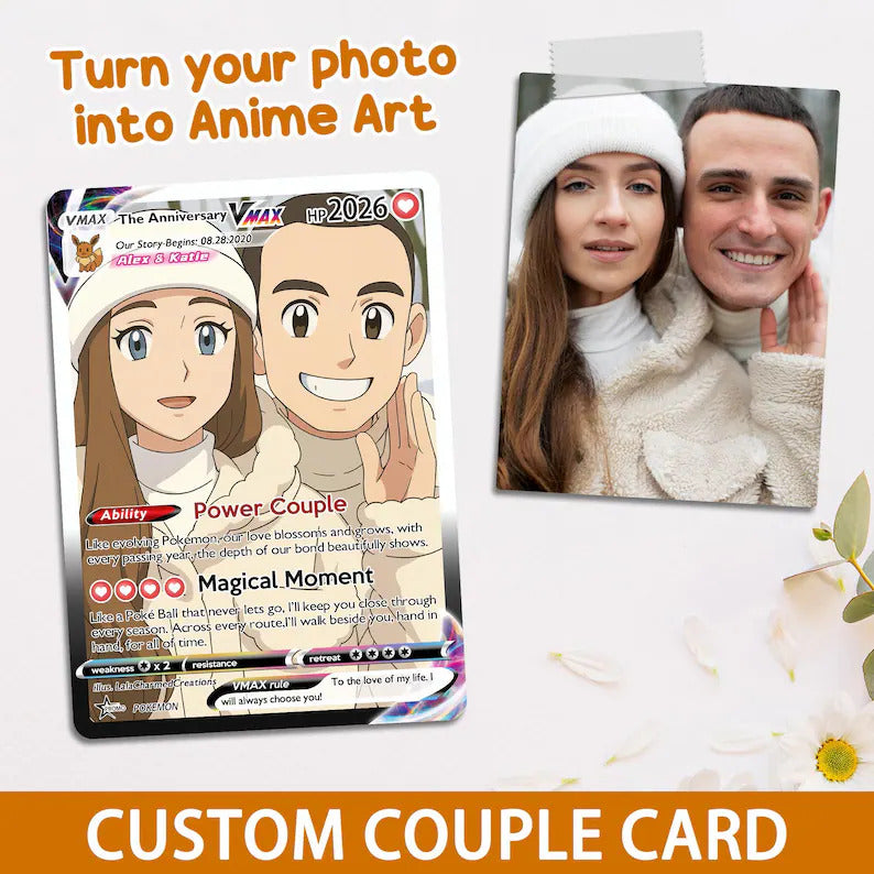 Personalized Anniversary Card, Custom Photo Pokemon Card, Anime Wedding Card, Anniversary Gift, Custom Card for Couple, Valentine's Day Gift il_794xN.7600693267_klc6.jpg