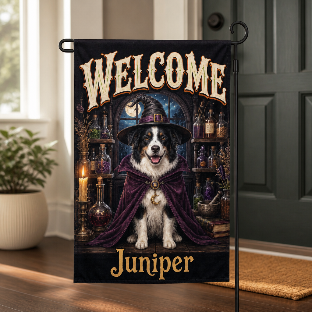 WELCOME Juniper – Personalized Photo Flag – Halloween Gift mockup-product-6a7d6fe4501567b700640feb.png