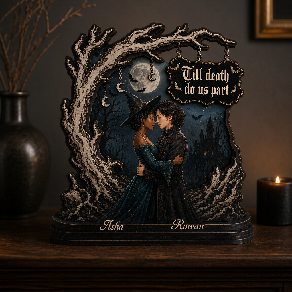 Till Death Do Us Part – Personalized Couple Photo Wooden Plaque – Gothic Halloween Gift mockup-product-6a7d7184cff2a2bb065d9255.png