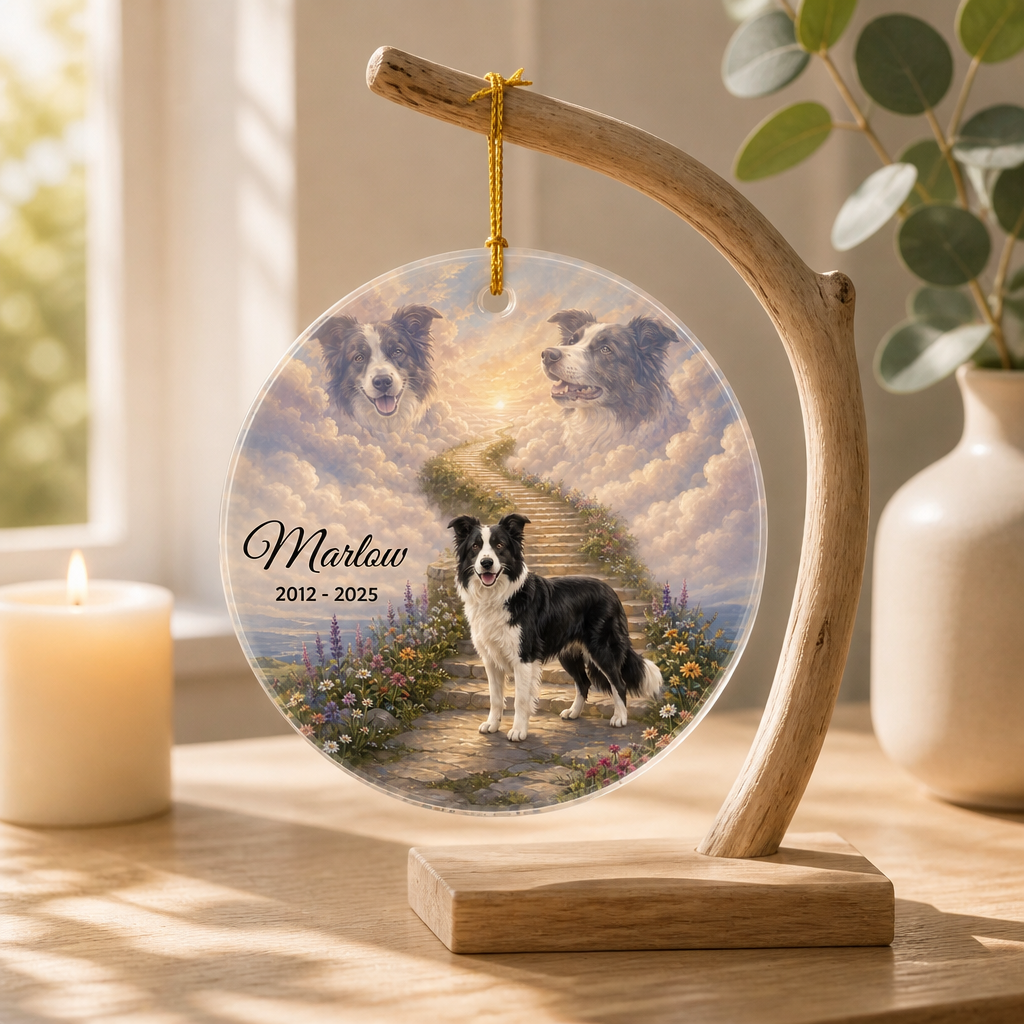 Custom Pet Loss Memorial Ornament, Dog Photo Name Date Acrylic mockup-product-6a840c48f9b0299e98d9f846.png