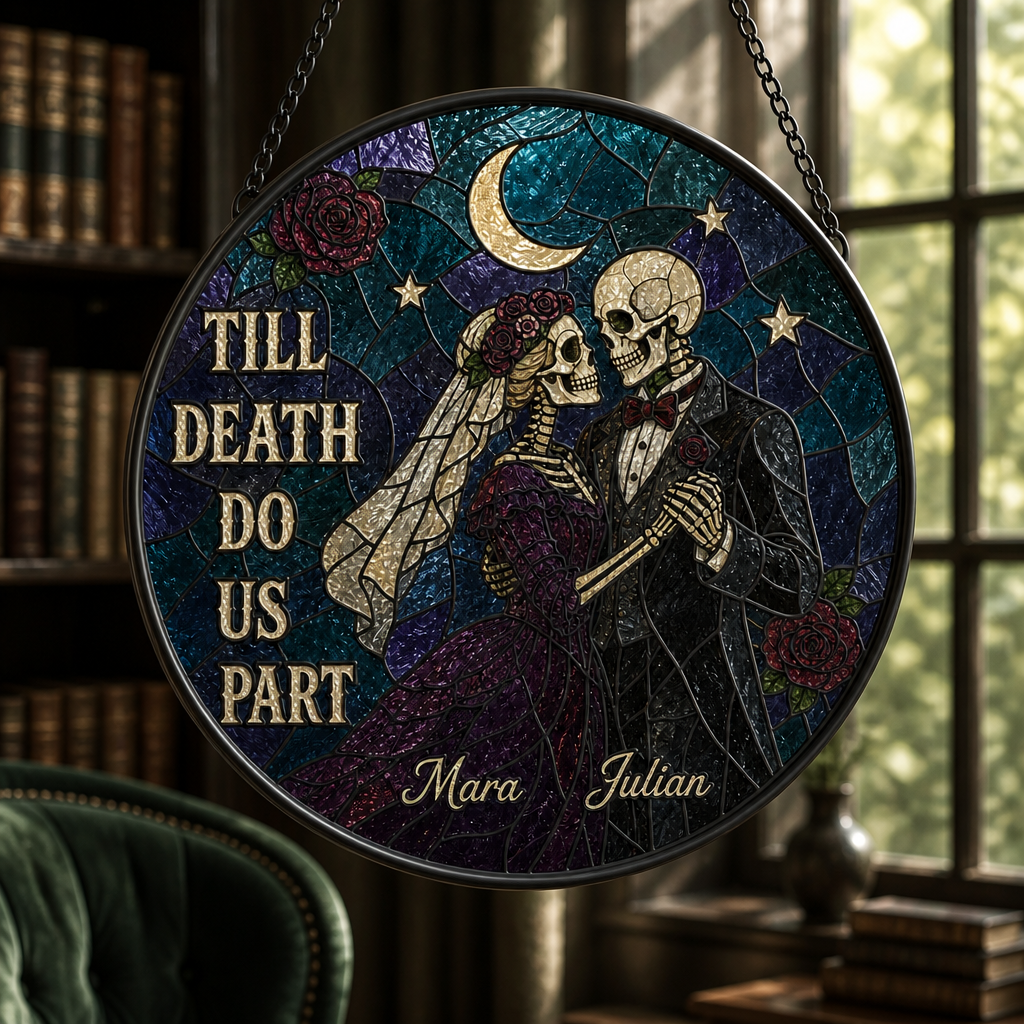 Till Death Do Us Part – Personalized Suncatcher Stained Glass – Halloween Gift For Couple mockup-product-6a866406e73d3a4e713e1b1b.png