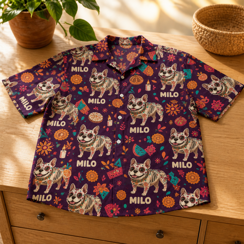 Custom Dia de los Muertos Pet Hawaiian Shirt from Photo – Personalized Dog Name Button Shirt mockup-product-6a8686af18f61dad45c24266.png