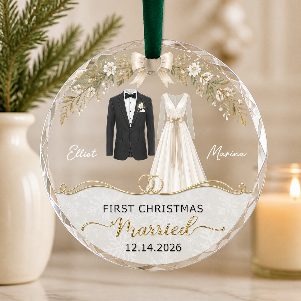 FIRST CHRISTMAS Married – Personalized Crystal Ornament – Christmas Gift For Couple mockup-product-6a8fa540392ebf2178dd3347.png