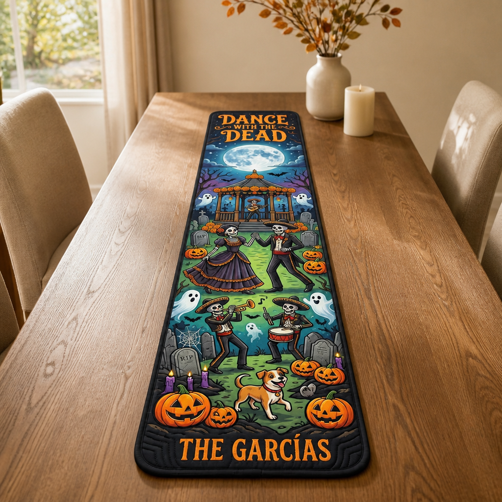 Dance with the Dead the Garcías – Personalized Table Runner – Halloween Gift For Family mockup-product-6a94e7d277c72ade148c9cf5.png