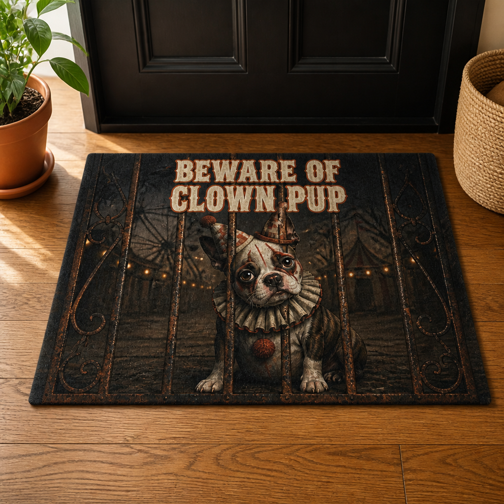 Beware Of Clown Pup – Personalized Photo Doormat – Halloween Gift mockup-product-6a98f0b17c480be45fa7be53.png