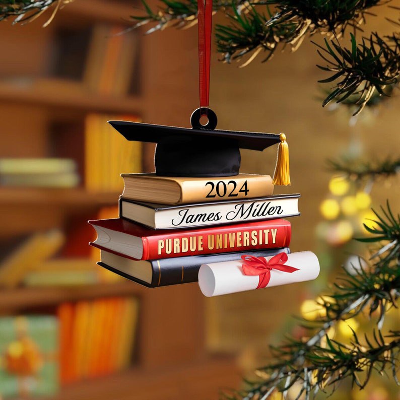 Class of 2025 Ornament, High School Graduation Gifts, Grad Gift. Personalized Graduation Cap Ornament With Books, Custom Graduation Ornament photo_2024-06-05_15-54-19.jpg