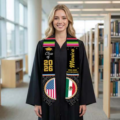 Custom Class of 2026 Mexican American Flag - Personalized Graduation Stole
