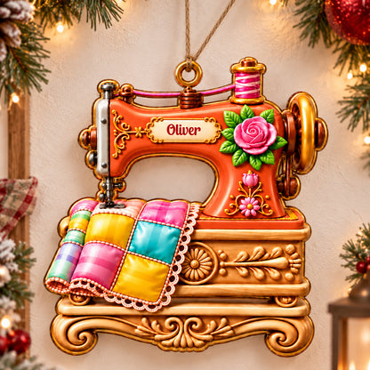 Floral Sewing Machine Acrylic Ornament - Personalized Sewing Gifts for Her