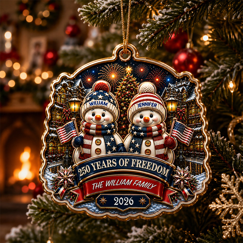 Snowman Family 250 Years Of Freedom Anniversary Family Ornament - Real 3D Raised Ornament