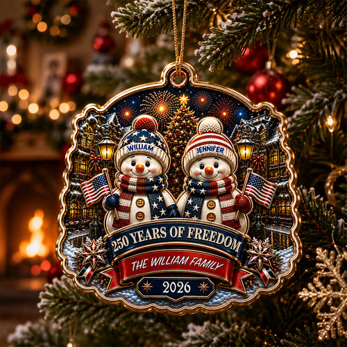 Snowman Family 250 Years Of Freedom Anniversary Family Ornament - Real 3D Raised Ornament