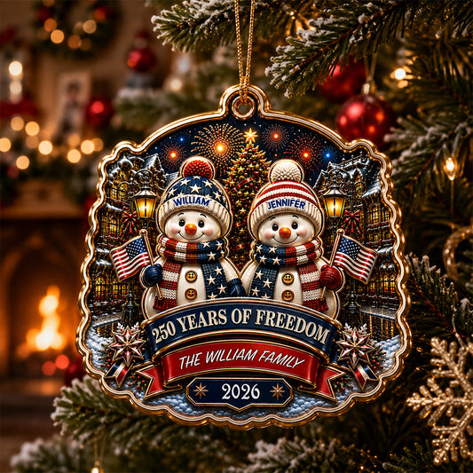 Snowman Family 250 Years Of Freedom Anniversary Family Ornament - Real 3D Raised Ornament