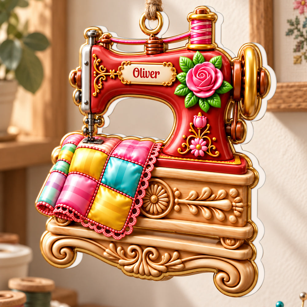 Floral Sewing Machine Acrylic Ornament - Personalized Sewing Gifts for Her