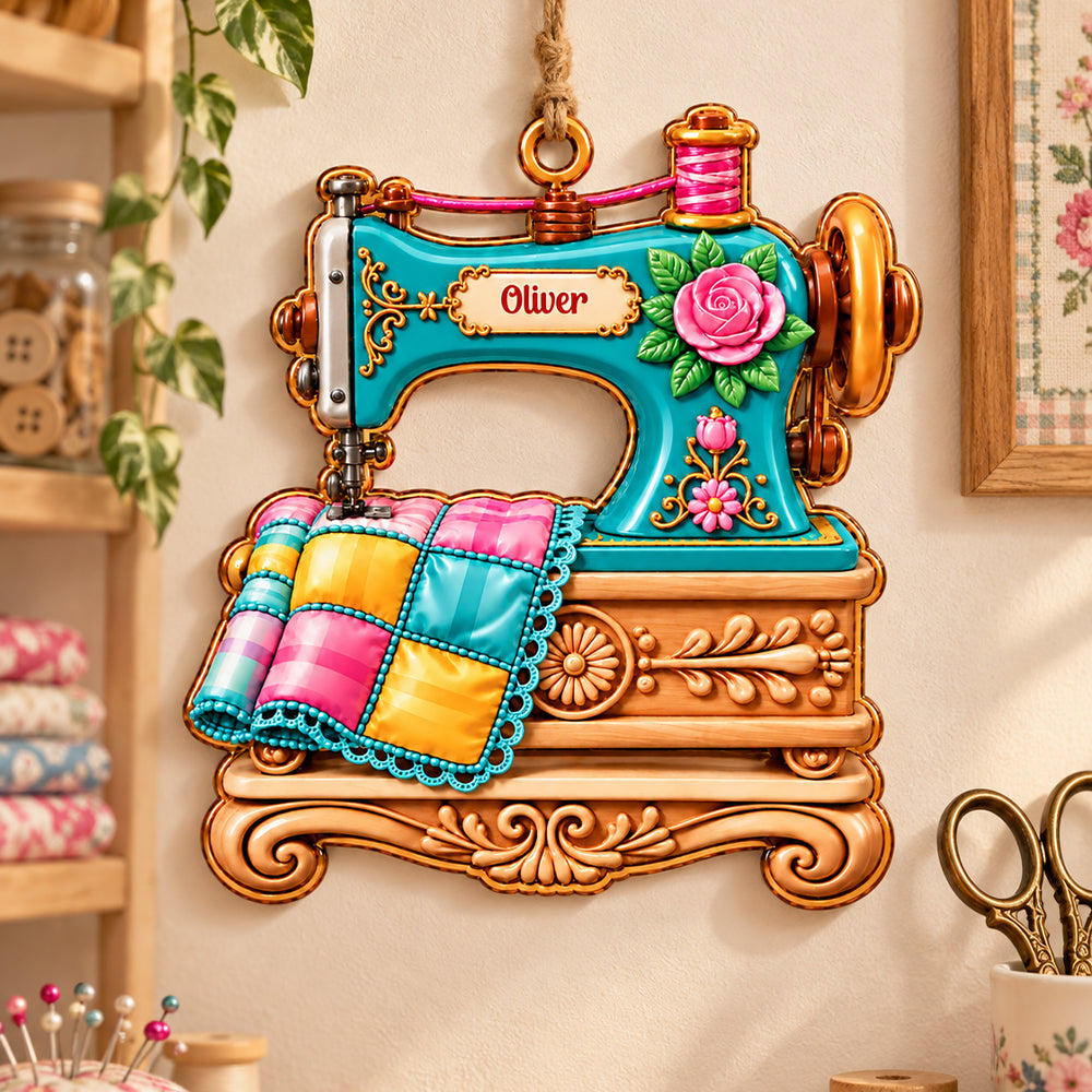 Floral Sewing Machine Acrylic Ornament - Personalized Sewing Gifts for Her