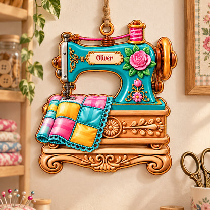 Floral Sewing Machine Acrylic Ornament - Personalized Sewing Gifts for Her