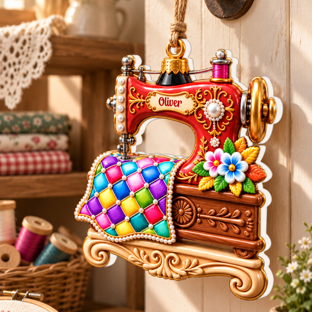 Floral Sewing Machine Acrylic Ornament - Personalized Sewing Gifts for Her