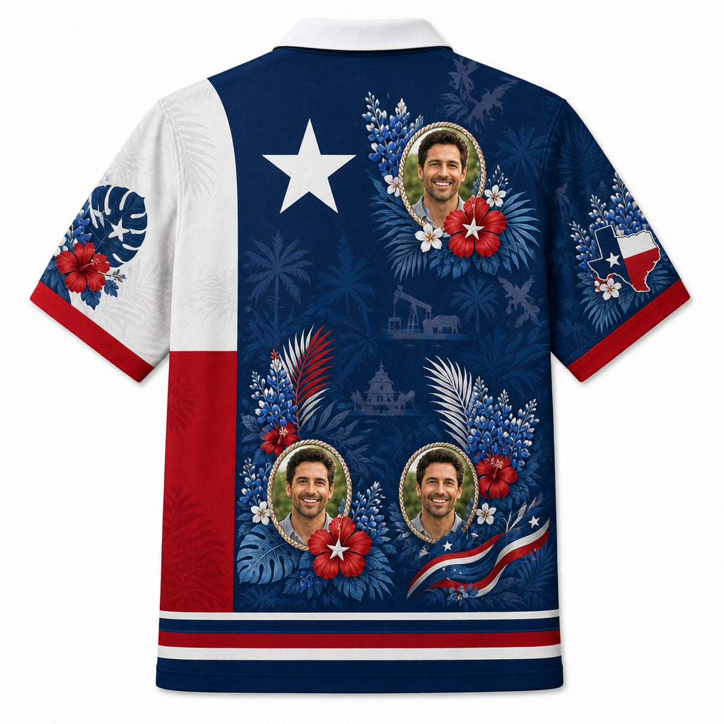 Custom Photo Texas Flag Hawaiian Shirt - Back view