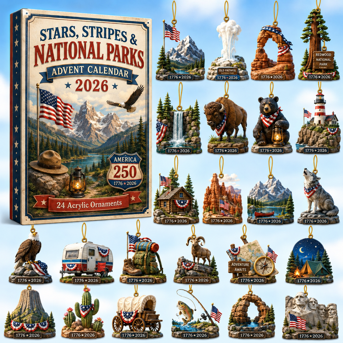Stars, Stripes & National Parks Advent Calendar 2026 - 24-Day Festive Countdown, Acrylic Charms Blind Box - Gift For Family & Friends 006d9318-82fd-4739-92a4-d0d33efb8043-national-parks-box-charms.png