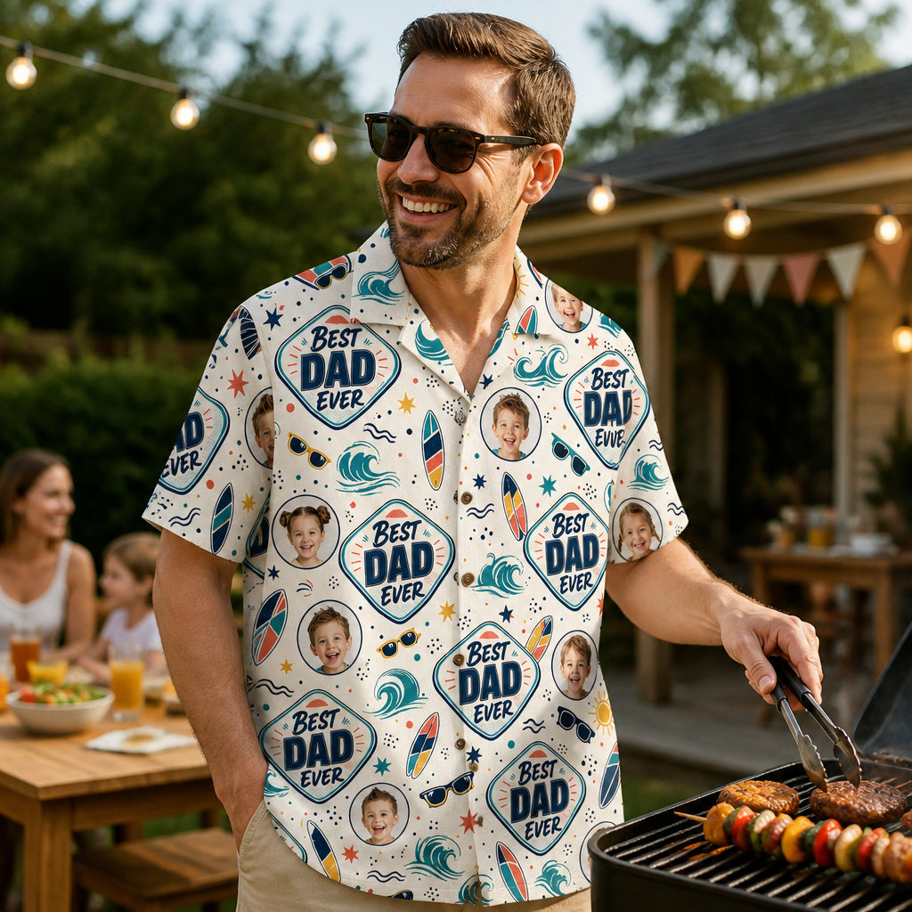 Best Dad Ever Surf Badge Photo Hawaiian Shirt - Lifestyle 2
