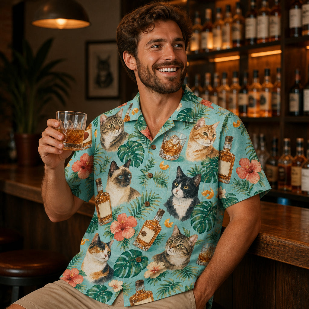 Whiskey & Cats Tropical Hawaiian Shirt - Lifestyle 1