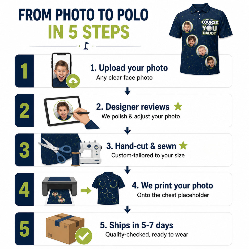 Golf Dad Photo Polo – May The Course Be With You - How it is made