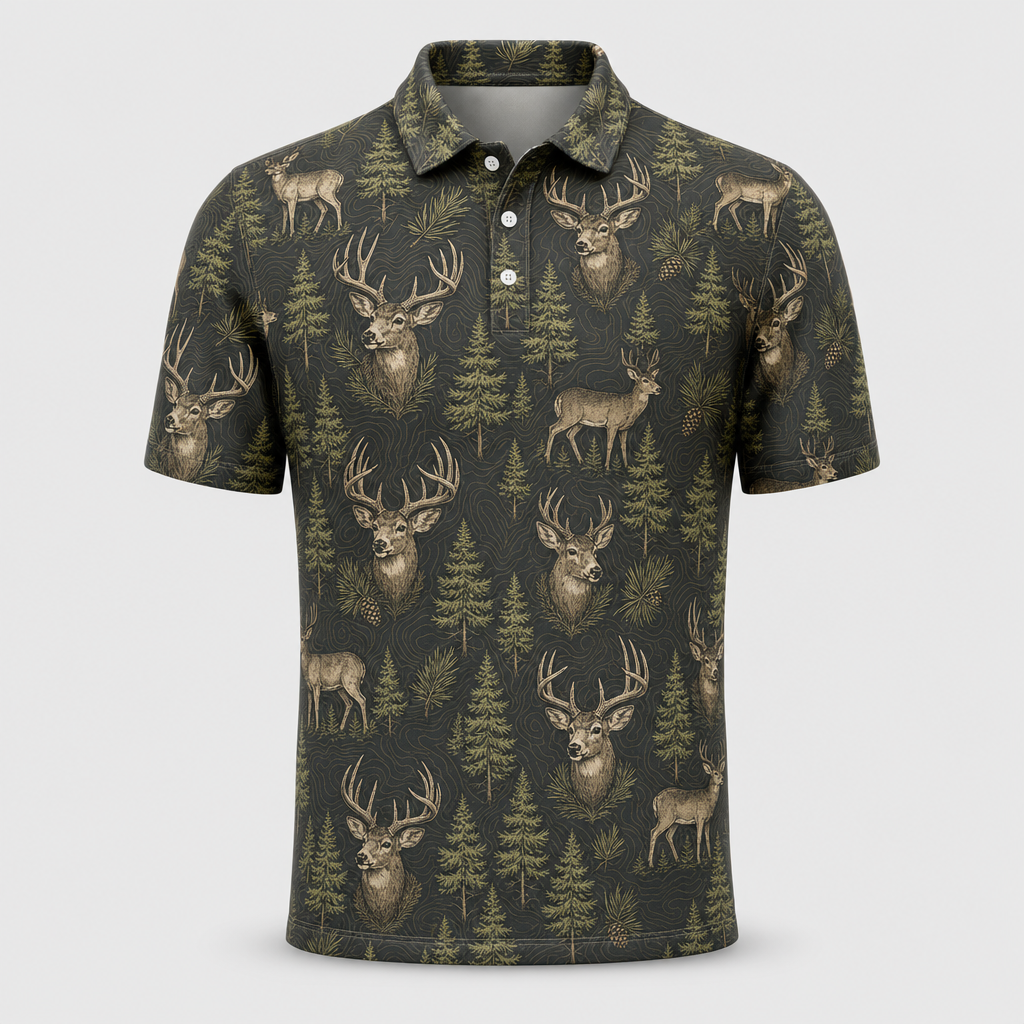 Woodland Deer AOP Polo - Polo shirt - All over printed 01c57257-cc19-46e8-944a-8ec193fbe813.png