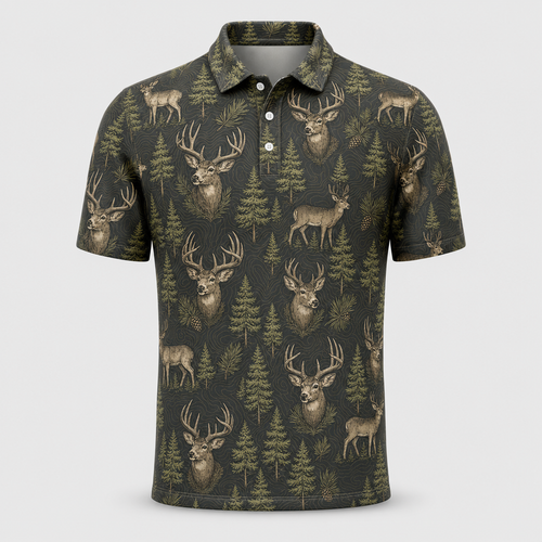 Woodland Deer AOP Polo - Polo shirt - All over printed 01c57257-cc19-46e8-944a-8ec193fbe813.png