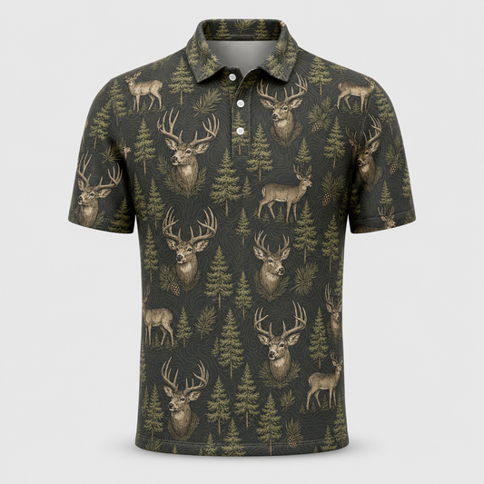 Woodland Deer AOP Polo - Polo shirt - All over printed 01c57257-cc19-46e8-944a-8ec193fbe813.png